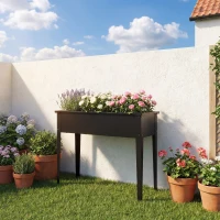 Outsunny Jardinieră pe Picioare din Metal, Jardinieră Ridicată 80 l cu margini rotunjite, Orificiu de drenaj, 100 x 40 x 80 cm, Negru(m-6)