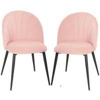 HOMCOM Set 2 Sedie da Pranzo Imbottite con Schienale a Conchiglia in Velluto, 52x55x79 cm, Rosa(m-10)