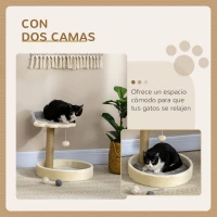 PawHut Árbol Rascador para Gatos Altura 44 cm Torre de Escalada con 2 Camas Poste de Yute, Juguete Colgante Gris Claro(m-4)