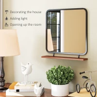 Lustro ścienne 55 x 55,5 cm z półką, czarne, drewniane(m-5)