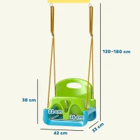 Outsunny Baloiço Infantil 3 em 1 com Cordas Ajustáveis Encosto Rem ovível Barra em T e Cinto de Segurança Verde Escuro(m-3)