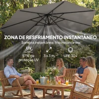 Outsunny Chapéu de Sol Excêntrico Ø300 cm com Base Cruzada Toldo Ajustável e Manivela UPF30+ para Terraço Jardim Cinzento(m-4)