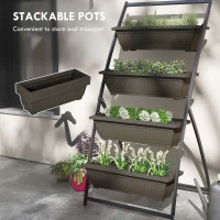 Outsunny Drabinka na rośliny, Drabinka na kwiaty, Pudełko na rośliny, Stosowalne, Odporna na warunki atmosferyczne, 76 x 79 x 162 cm, Brązowy(m-7)