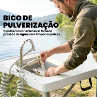 Outsunny Mesa Dobrável de Limpeza de Peixe com Altura Ajustável Pia Torneira Mangueira Cesto Dobrável Ranhuras e Bolsa(m-5)