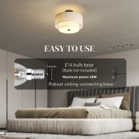 HOMCOM Modern Ceiling Light with Dual Linen Lampshades, Semi Flush LED Ceiling Light for Living Room, Bedroom, Kitchen, E14 Bulb Compatible, Cream White(m-5)