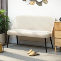 HOMCOM 2-zitsbank, moderne gestoffeerde bank met metalen en houten frame, fluweelachtige stof, Beige(m-10)