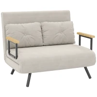 HOMCOM Sofá Cama Convertible 4 en 1 Sillón Cama 2 Plazas Plegable Respaldo Ajustable de 5 Niveles Almohadas 102x73x81cm Beige(m-1)