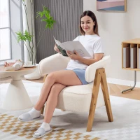 HOMCOM Modern Tub Chair, Sherpa Fleece Accent Chair, Upholstered Armchair with Solid Wood Legs and Steel Frame for Living Room Bedroom, White(m-2)