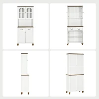 HOMCOM Szafka kuchenna z 2 szufladami, wysoki szafką z otwartą półką, szafka z witryną i funkcją Soft-Close do salonu, kuchni, 76 x 38 x 182 cm, biały(m-18)