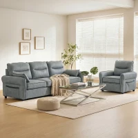 HOMCOM 3 Seater Sofa, Faux Leather Couch - Grey(m-8)