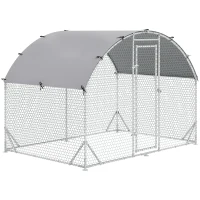 PawHut Recinto per Galline in Metallo Galvanizzato con Tetto e Copertura Anti UV, 280x190x197 cm, Argento(m-11)