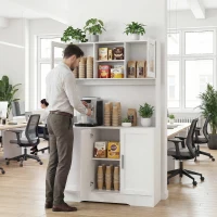 HOMCOM Szafka kuchenna, Design skandynawski, 4 szafki, Regulowane półki, Drzwi ze szkła, Otwarta przestrzeń, Płyta wiórowa, MDF, Biały(m-13)