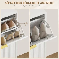 HOMCOM Meuble à chaussures 20 paires avec 4 tiroirs rabattables, portes cannelées et étagères réglables, 105x24x91,5cm, blanc(m-6)