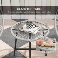 Outsunny 3-częściowy zestaw mebli ogrodowych, 2 krzesła z rattanu, 1 stół ze szklanym blatem, stalowa konstrukcja, meble balkonowe, szary(m-6)