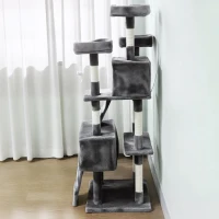 PawHut Arranhador para Gatos Arranhador de Gatos 153 cm com 2 Cavernas 3 Camas 2 Rampas Postes de Sisal e 2 Ratos Pendentes Cinzento(m-8)