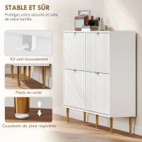 HOMCOM Meuble à chaussures 20 paires avec 4 tiroirs rabattables, portes cannelées et étagères réglables, 105x24x91,5cm, blanc(m-7)