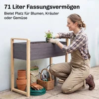 Outsunny Hochbeet Massivholz Pflanzbeet Frühbeet Gartenbeet Blumenkasten für Kletterpflanzen Blumen 98x37x90 cm Grau+Naturholz(m-4)