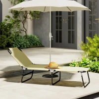 Outsunny Lettino da Giardino con Schienale Regolabile in 5 Posizioni, in Acciaio e Tessuto Oxford, 188x56x28 cm, Beige(m-9)