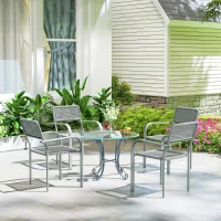 Outsunny Stackable Garden Chairs Set of 4, Rattan Effect Outdoor Dining Chairs, Light Grey(m-9)