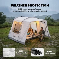 Outsunny Achtertent voor 2-4 personen, 320 x 280 x 205 cm 2-in-1 autotent waterdicht tunneltent met 4 deuren, raam en grondzeil(m-7)