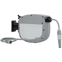 Outsunny Carretel de Mangueira para Jardim 10+1 m com Bico de 2 Modos Bloqueio Automático e Retracção Suporte Orientável 180° Cinza(m-1)