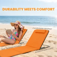 Outsunny Set of Two Metal Frame Beach Chairs, with Reclining Backs - Orange(m-6)