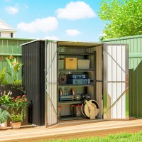 Outsunny Cobertizo de Jardín Exterior Metálico 1,37 m² 163x89x163 cm con Techo Inclinado, Puertas con Pestillo y Guantes Gris(m-2)