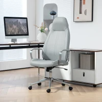 HOMCOM Chaise bureau fauteuil de bureau hauteur réglable fonction à bascule à roulettes pivotantes 68 x 65 x 119-128,5 cm gris(m-10)