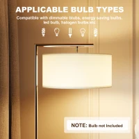 HOMCOM Floor Lamp, Modern Standing Lamp with Linen Lampshade, Round Base for Living Room, Bedroom, Dining Room, 153cm, Silver Tone(m-6)