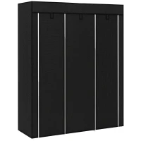HOMCOM Armario de Tela Plegable Ropero Portátil con 8 Estantes y 2 Barras de Colgar para Dormitorio 125x43x162,5 cm Negro(m-10)