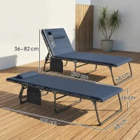 Outsunny Set of Two Reclining Sun Loungers - Dark Blue(m-3)