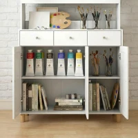 HOMCOM Biała szafka artystyczna 180cm – Witryna na dzieła i organizer do pracowni – Szkło, szuflada & regulowane półki – 100x40cm(m-10)