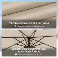 Outsunny Chapéu de Sol Excêntrico Ø300 cm com Base Cruzada Toldo Ajustável e Manivela UPF30+ para Terraço Pátio Creme(m-5)