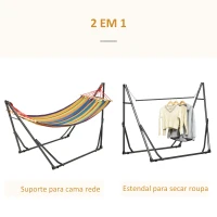 Outsunny Cama Rede com Suporte Dobrável 2 em 1 Estendal com Barra Estrutura de Aço para Jardim 270x100x94 cm Multicolor(m-4)