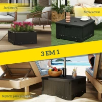 Outsunny Base para Chapéu de Sol  Exterior 3 em 1 Mesa Auxiliar Vaso com Drenagem Recarregável com Areia 80 kg Preto(m-4)