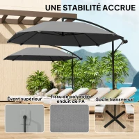 Outsunny Parasol déporté 3 m, parasol de jardin extérieur Inclinable, Base, Manivelle, toile polyester 180 g/m², Gris Foncé(m-7)