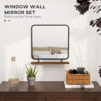 Lustro ścienne 55 x 55,5 cm z półką, czarne, drewniane(m-4)