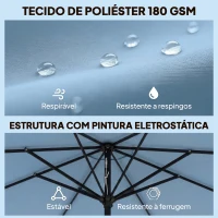 Outsunny Chapéu de Sol para Jardim Ø2,7 m com Inclinação Ajustável Manivela e Volante Azul Celeste(m-7)