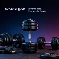 SPORTNOW Mancuerna Ajustable 5 en 1 de 5 a 25 kg con Base de Almacenamiento y Mango Antideslizante para Casa Gimnasio Multicolor(m-9)