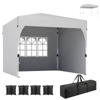 Outsunny Gazebo pieghevole 3x3 m con 3 pareti laterali UV50+, Crema(m-8)