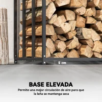 Outsunny Leñero Exterior Metálico de Chimenea Soporte para Leña con Cubierta Impermeable Carga 300 kg 140x70x154 cm Negro(m-6)