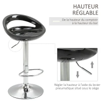 HOMCOM Lot de 2 tabourets de bar chaises de bar hauteur réglable dossier et repose-pieds pivotant à 360° 46x41x76-96cm noir(m-4)
