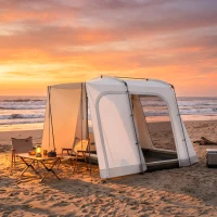 Outsunny Achtertent voor 2-4 personen, 320 x 280 x 205 cm 2-in-1 autotent waterdicht tunneltent met 4 deuren, raam en grondzeil(m-9)