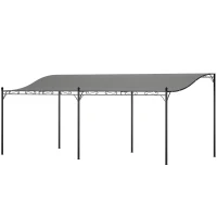 Outsunny Pérgola de Pared 3x6 m con Techo Inclinado Orificios de Drenaje y Estructura Metálica Gris Oscuro(m-11)
