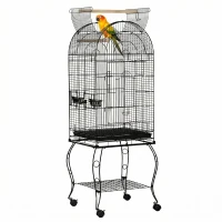 PawHut Gaiola para Pássaros com Suporte e Rodas Bandeja Amovível e 2 Tigelas 51x51x153 cm  Preto(m-10)