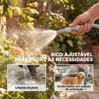 Outsunny Carretel de Mangueira para Jardim 10+1 m com Bico de 2 Modos Bloqueio Automático e Retracção Suporte Orientável 180° Cinza(m-7)