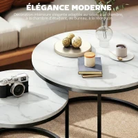 HOMCOM Lot de 2 tables basses gigognes empilable design industriel pieds en métal blanc(m-4)