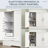 HOMCOM Szafka kuchenna, Design skandynawski, 4 szafki, Regulowane półki, Drzwi ze szkła, Otwarta przestrzeń, Płyta wiórowa, MDF, Biały(m-6)