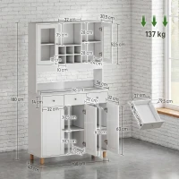 HOMCOM Biała szafka artystyczna 180cm – Witryna na dzieła i organizer do pracowni – Szkło, szuflada & regulowane półki – 100x40cm(m-4)