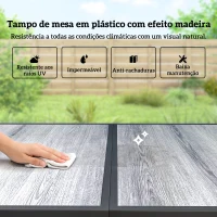 Outsunny Conjunto de Mobiliário para Jardim 150x80 cm Mesa com 6 Cadeiras Respiráveis Aparência de Madeira Estrutura em Aço Preto(m-4)